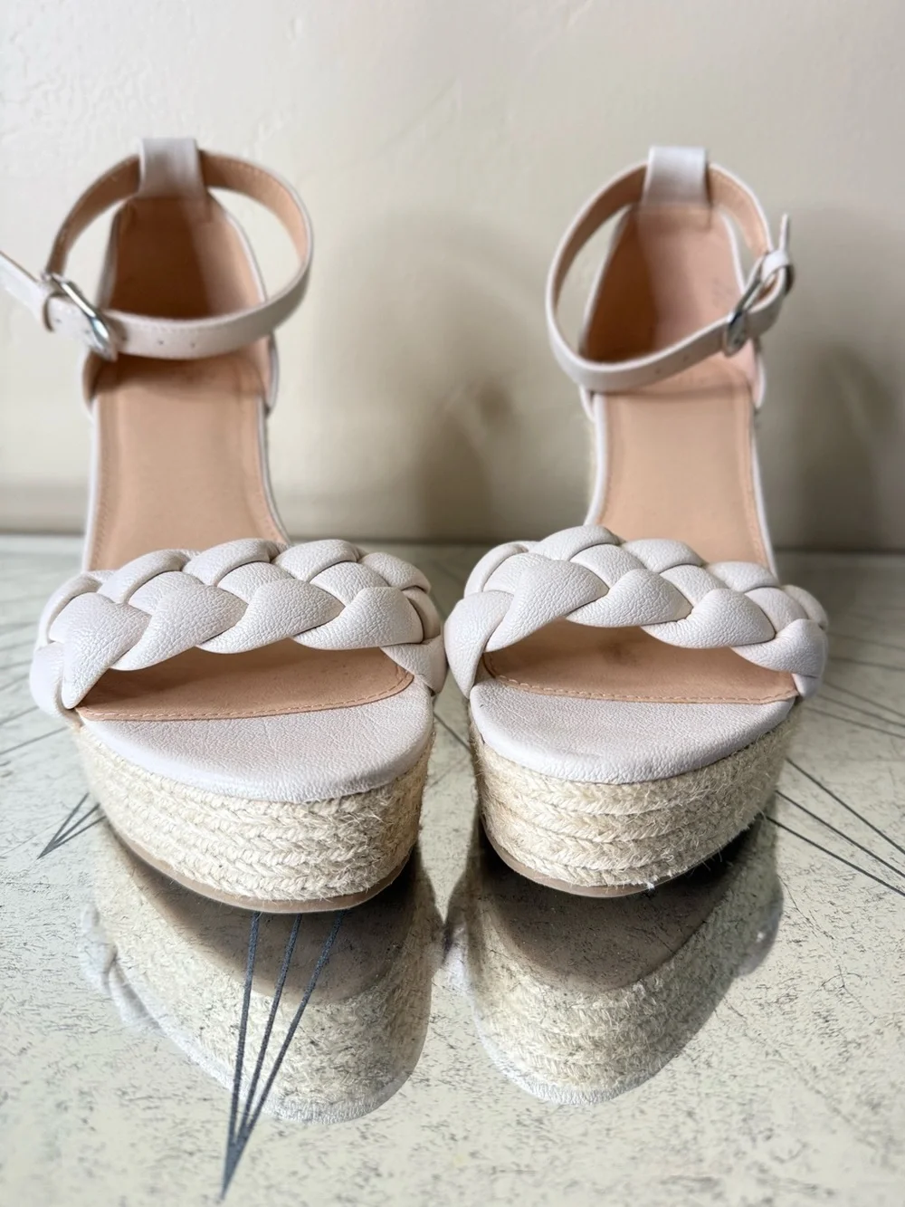 Oasis Society Braided Cream Espadrille Wedge Sandals 10 NWOT